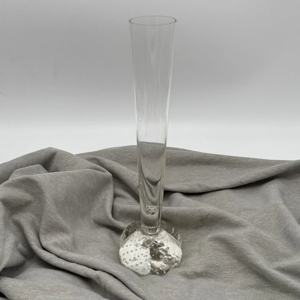 Vintage Mid Century Clear Glass Controlled Bubble Ball Base Bud Vase 8